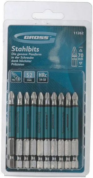 Бит GROSS Ph2 х70, сталь S2, круглый профиль, 1шт(10 в уп.)
