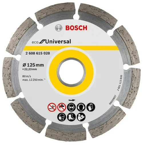 Диск алмазный BOSCH, 125х22,2х2мм, высота 7мм, ECO Universal, сухой рез, сегментированный (бетон, кирпич, стройматериалы)